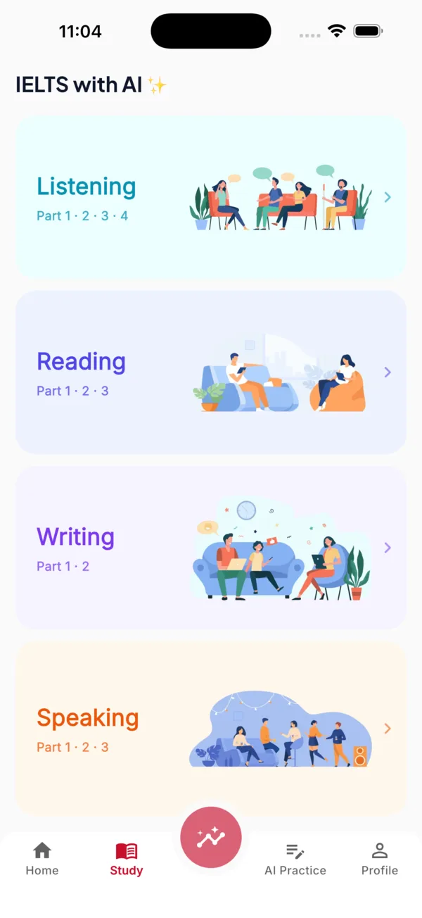 Study tab in the app